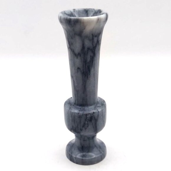 Vintage Carved Polished Miniature Marble Bud Vase Gray w/ Black Veins - Picture 1 of 5